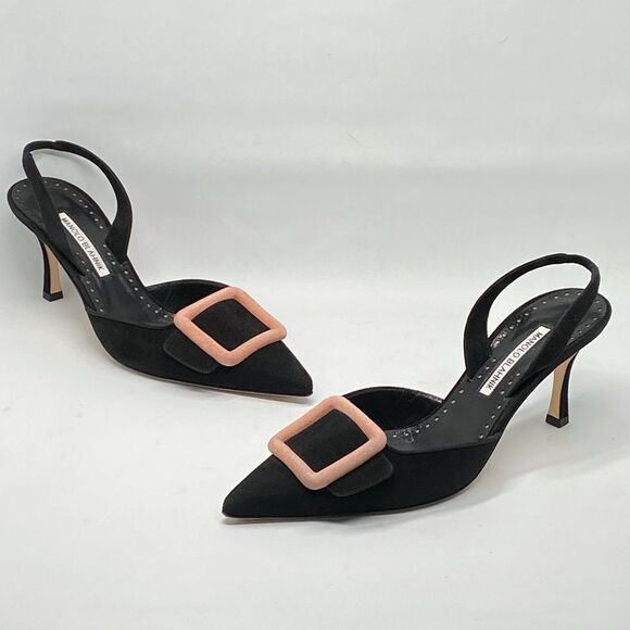 Manolo Blahnik Maysli Suede Buckle Slingback Pumps size 39.5 - Picture 9 of 13